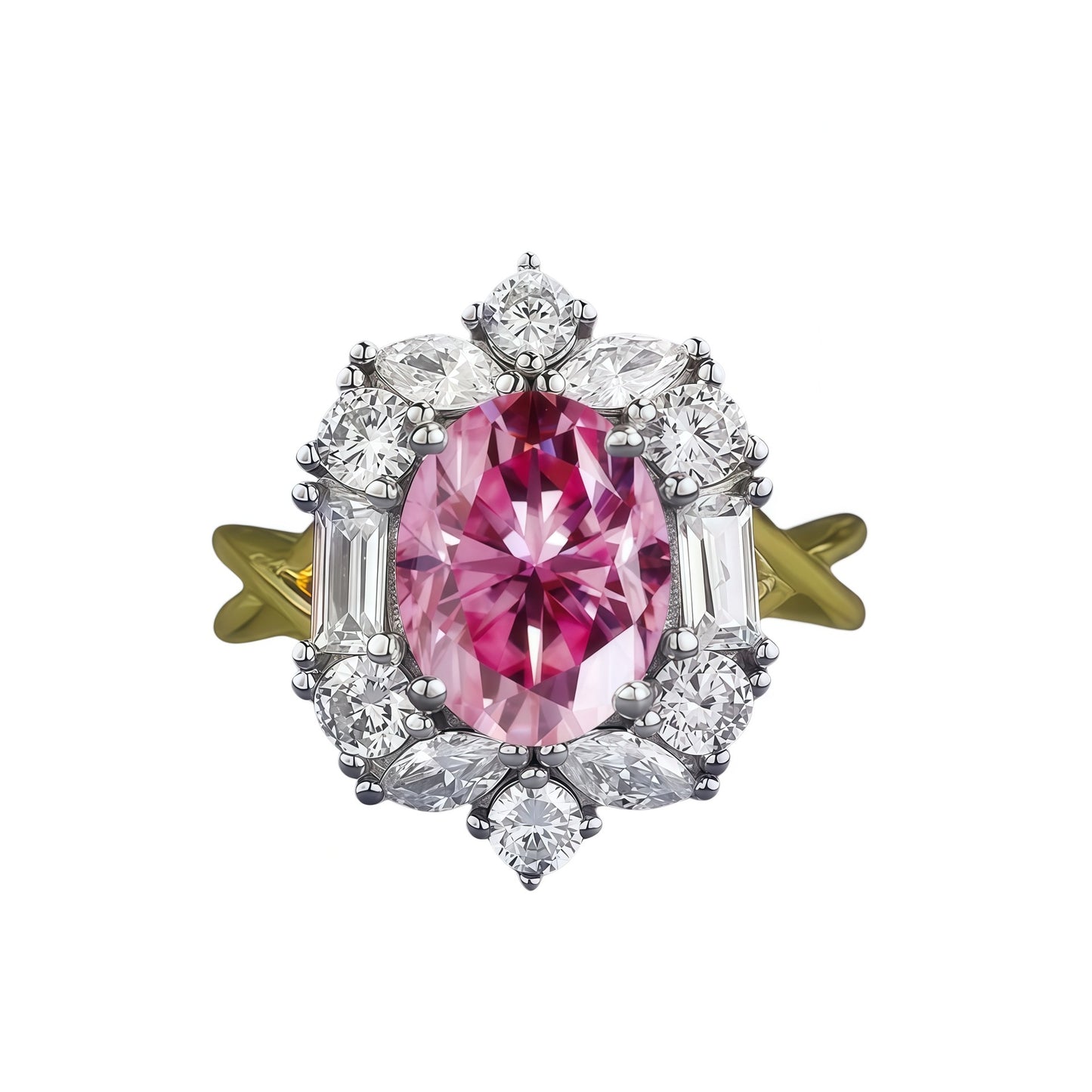 2ct Oval Moissanite Halo Ring, S925 Silver, Multi-Color Stone Options product image