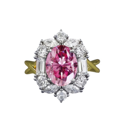 2ct Oval Moissanite Halo Ring, S925 Silver, Multi-Color Stone Options
