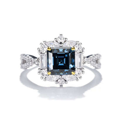 2 Carat Moissanite Halo Ring, Asscher Cut Promise Ring