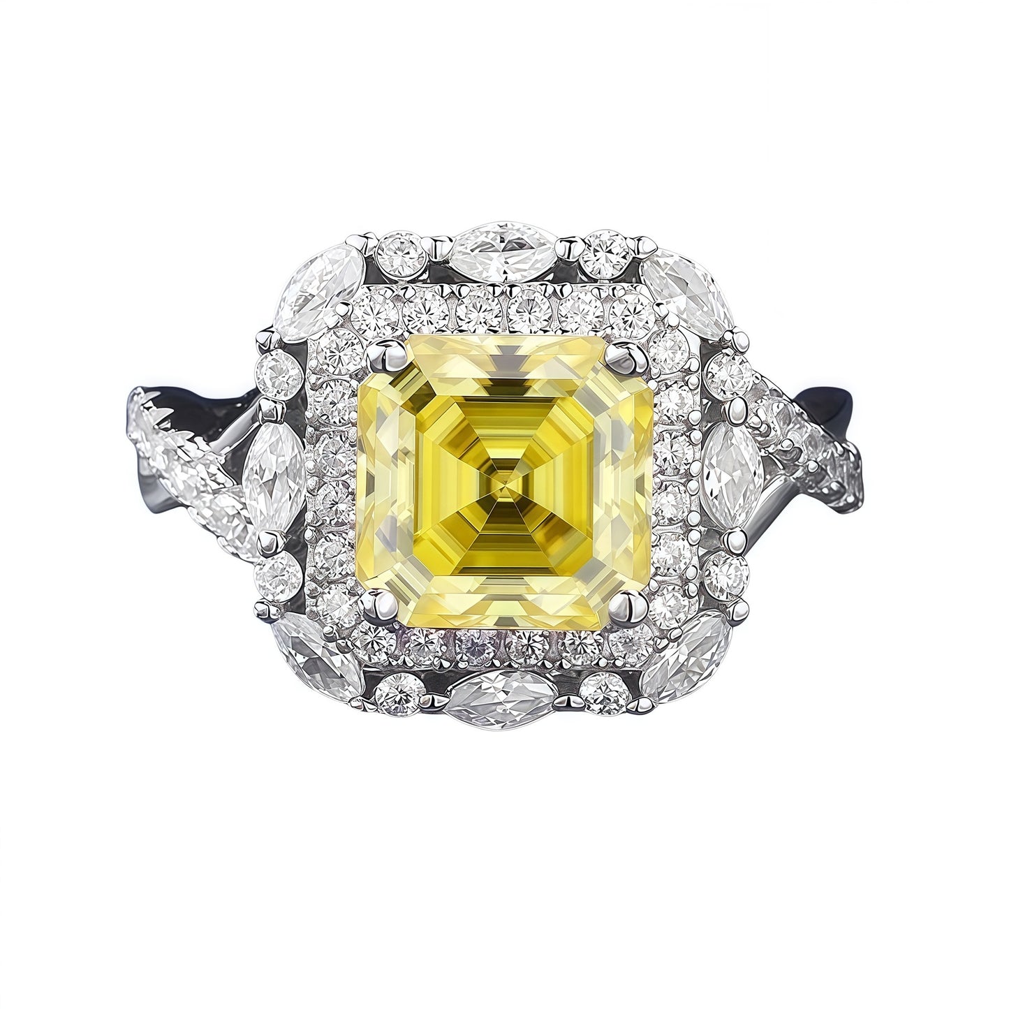 2 Carat Asscher-Cut Moissanite Halo Ring, Color Options product image