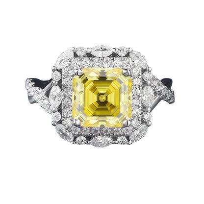 2 Carat Asscher-Cut Moissanite Halo Ring, Color Options