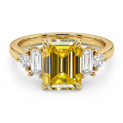 Emerald Cut Moissanite Ring, 2 Carat, S925 Sterling Silver, Gold-Tone Finish