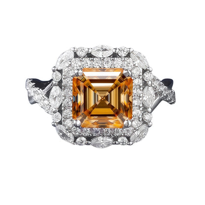 2 Carat Asscher-Cut Moissanite Halo Ring, Color Options