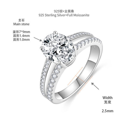 Oval Moissanite Double Band Engagement Ring, 2 Carat S925 Sterling Silver with 18K Gold Plating