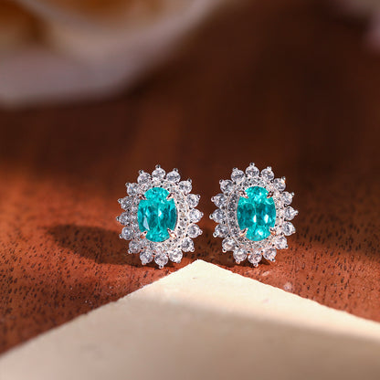 S925 Silver Teal Halo Jewelry Set for Women, Necklace Earrings Ring