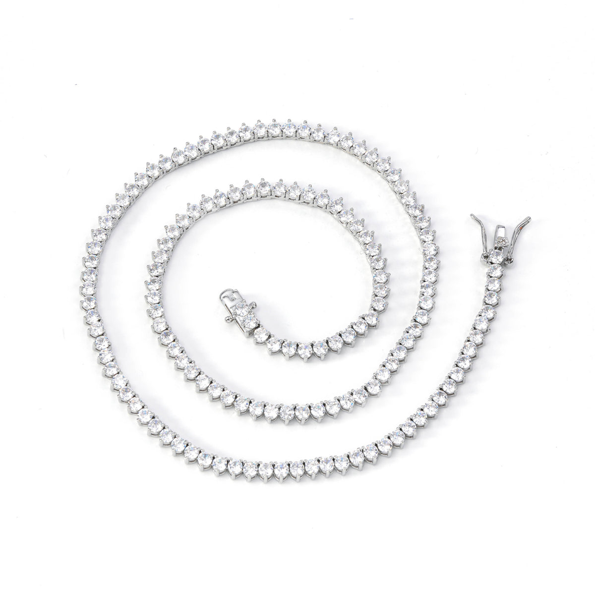 Unisex 3-Prong Tennis Chain Necklace & Bracelet, Iced Zirconia Geometric Chain Jewelry, 3mm/4mm product image