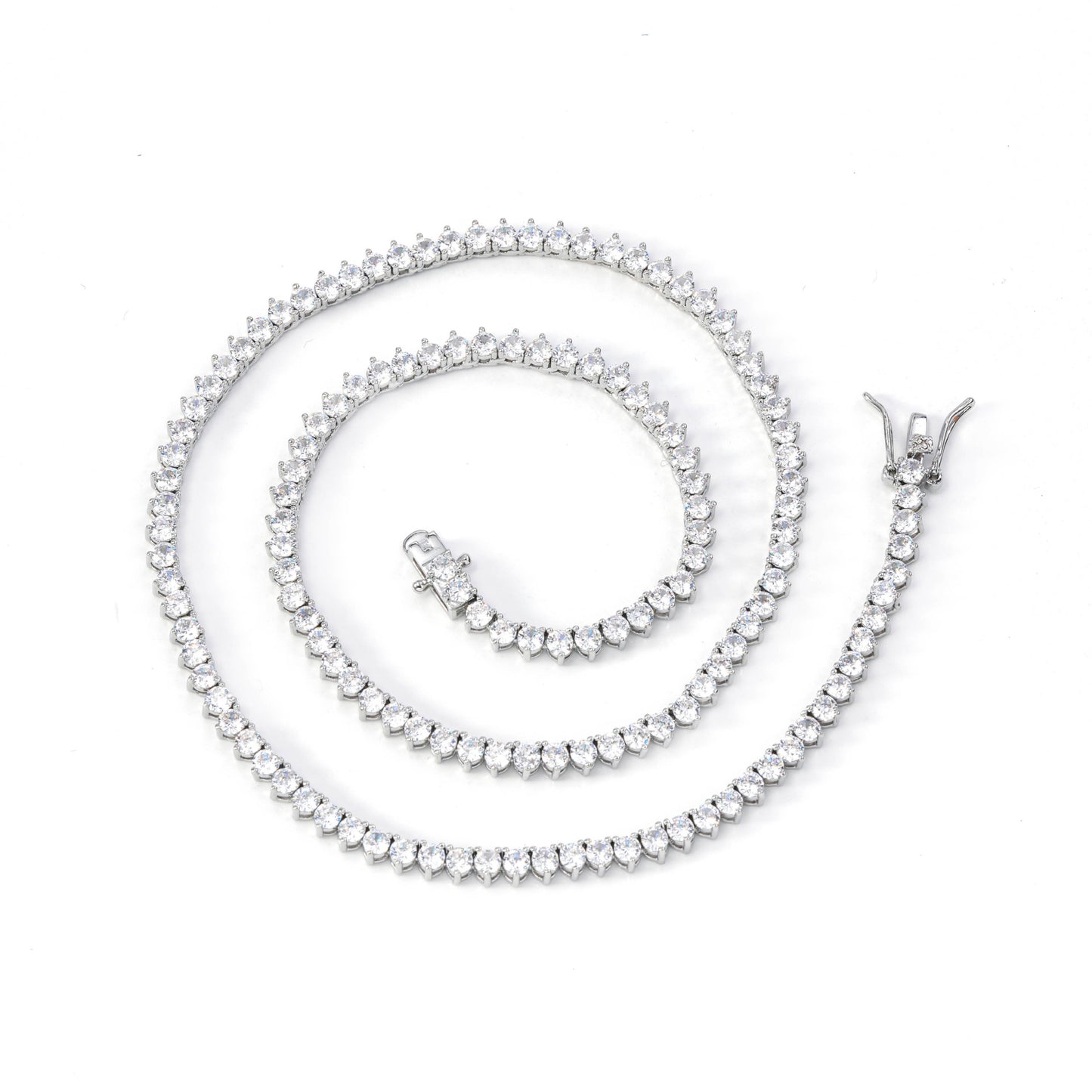 Unisex 3-Prong Tennis Chain Necklace & Bracelet, Iced Zirconia Geometric Chain Jewelry, 3mm/4mm
