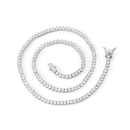 Unisex 3-Prong Tennis Chain Necklace & Bracelet, Iced Zirconia Geometric Chain Jewelry, 3mm/4mm