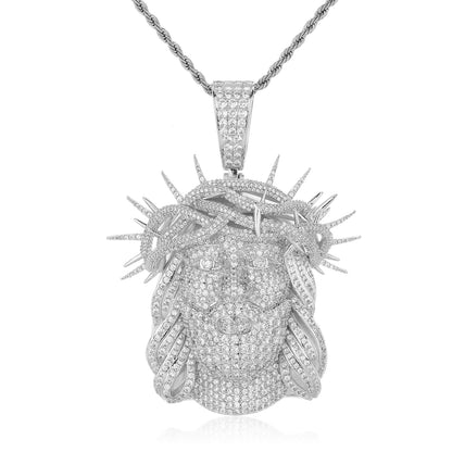 Hip Hop Cartoon Portrait Pendant Necklace, Flooded Cubic Zirconia Rope Chain