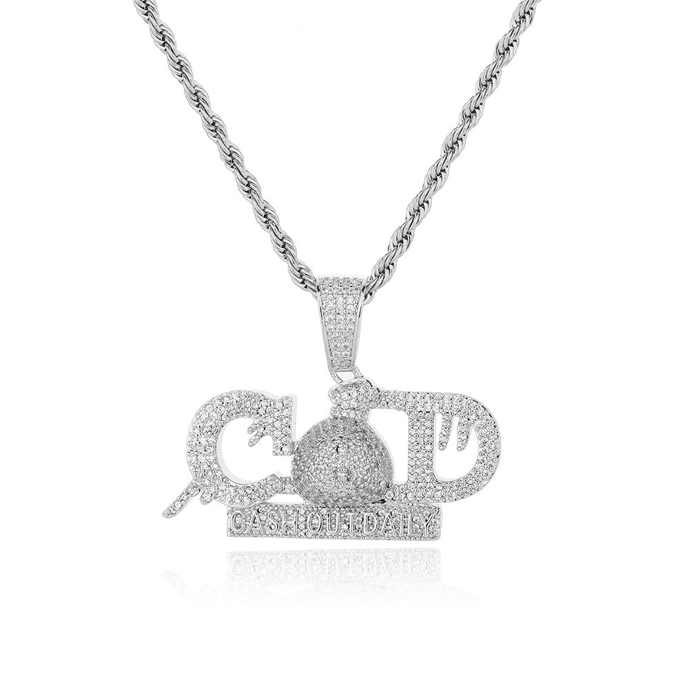 Men's Hip Hop Letter Pendant Rope Chain Necklace, CZ Copper Streetwear Jewelry