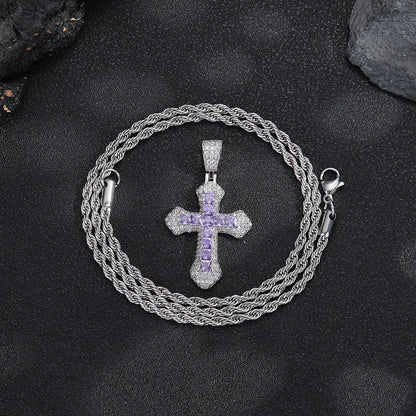 Colorful Cross Pendant Necklace for Men Women, Hip Hop Rope Chain Jewelry