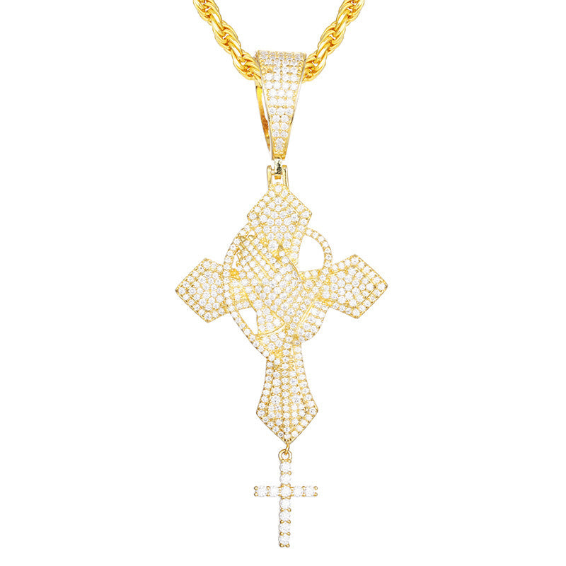 Iced Out Moissanite Cross Pendant Necklace in 925 Silver with Rope Chain product image