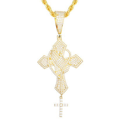 Iced Out Moissanite Cross Pendant Necklace in 925 Silver with Rope Chain