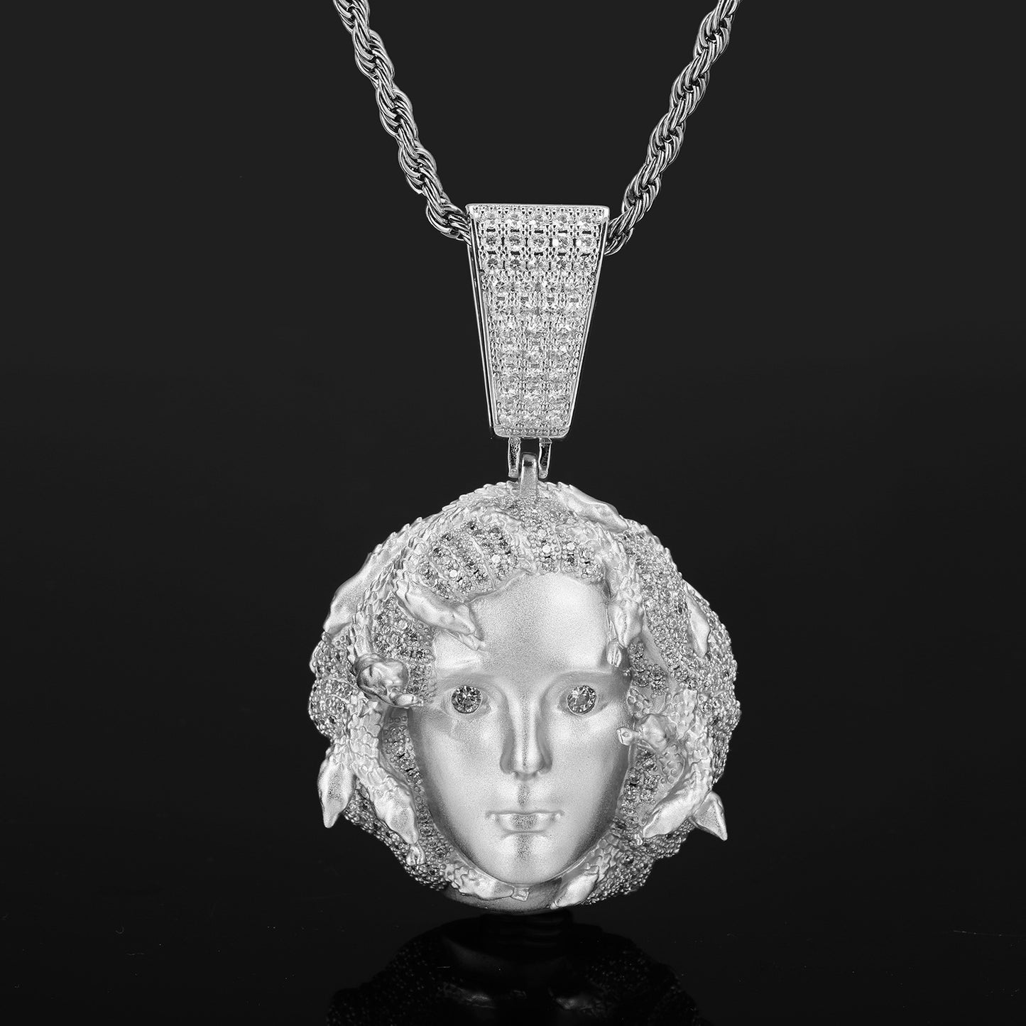 Iced Out Medusa Pendant Necklace for Men with Rope Chain, Cubic Zirconia Hip Hop Pendant product image