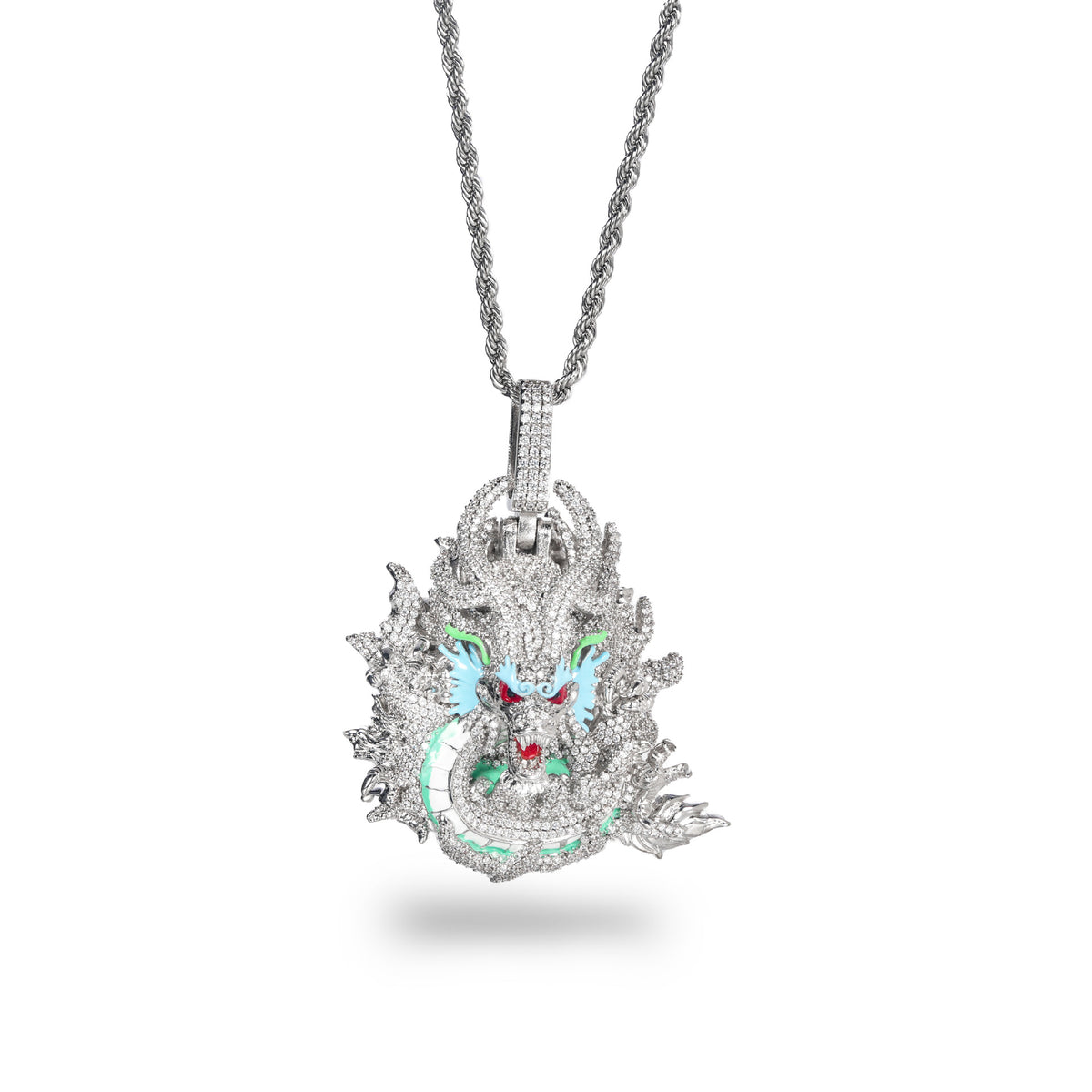 Iced Out Dragon Pendant Necklace, Hip Hop Rope Chain, Animal Statement Jewelry product image