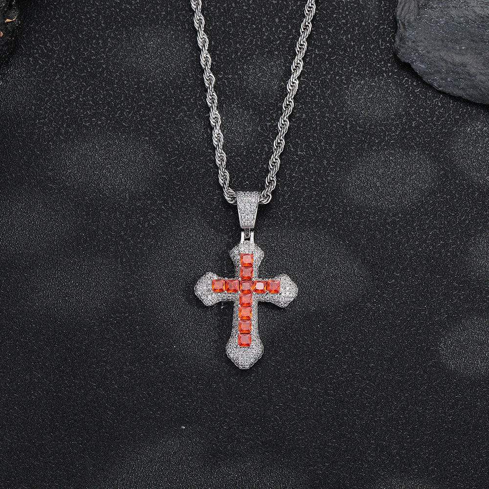 Colorful Cross Pendant Necklace for Men Women, Hip Hop Rope Chain Jewelry