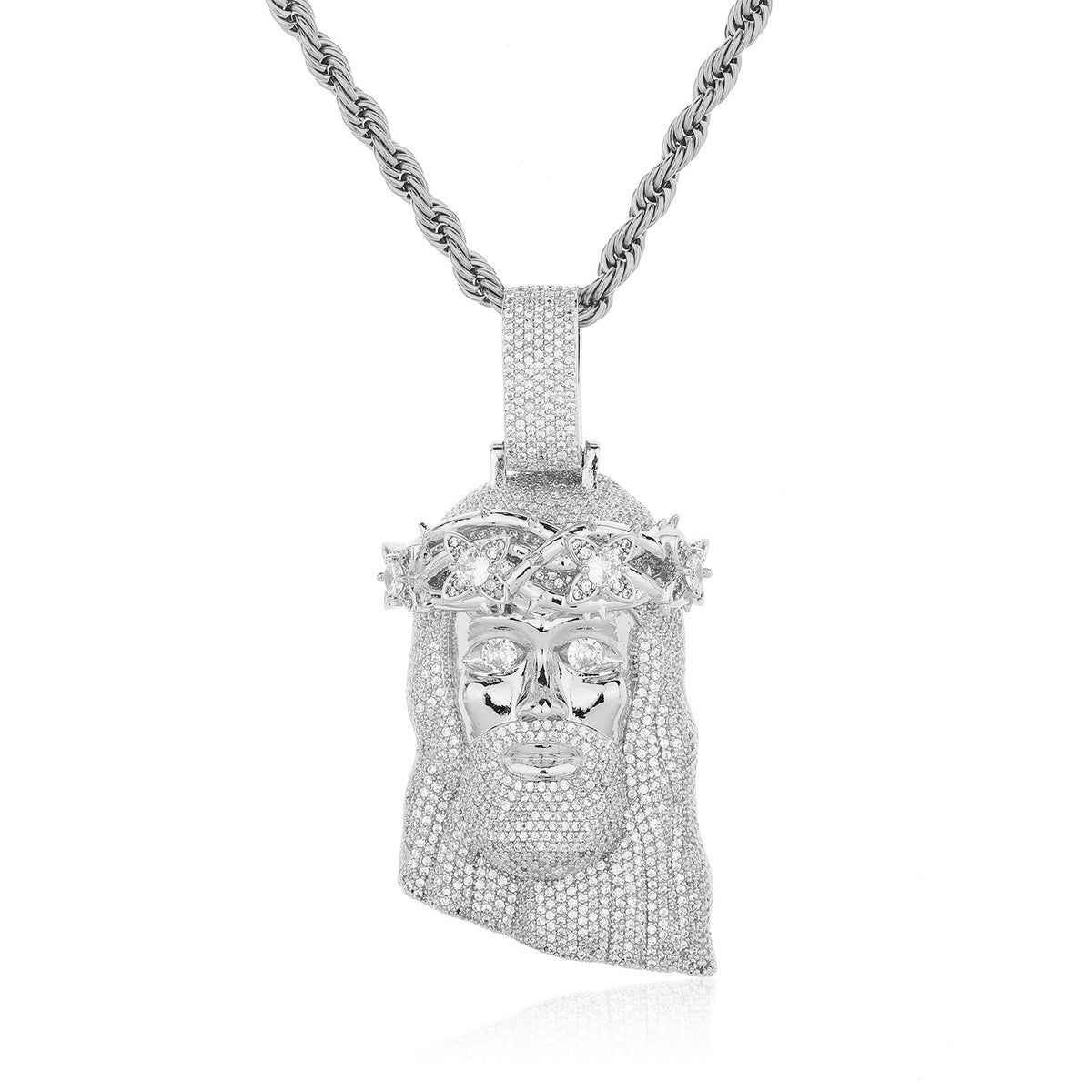 Jeweled Cartoon Face Pendant Necklace, 3MM Twisted Rope Chain, Gold Tone / Silver Tone product image