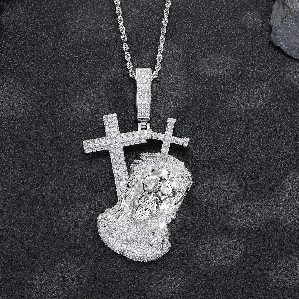 Hip Hop Cross Face Pendant Necklace, Micro-Set Copper Figure, 3MM Twist Chain product image