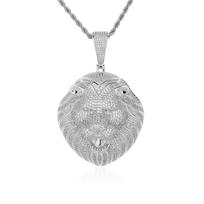 Lion Head Pendant Necklace, Micro-Set Cubic Zirconia Rope Chain Hip Hop Jewelry