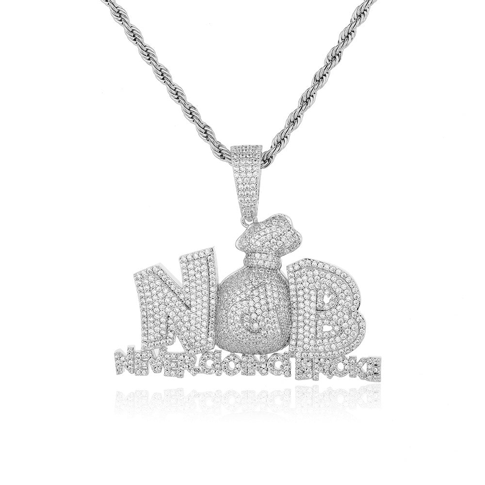 Letter Pendant Rope Chain Necklace, Hip Hop Iced Out Statement Jewelry for Men, Custom Name-Style Chain