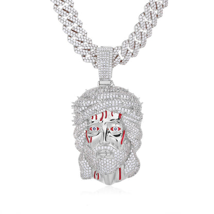 Iced Face Pendant Necklace, Hip Hop Cartoon Chain, White or Gold Tone