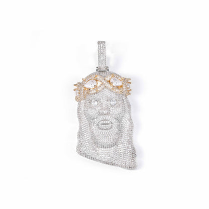 Iced Out Cartoon Face Pendant Necklace, Cubic Zirconia Hip Hop Rope Chain Jewelry