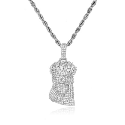 Men’s Hip Hop Cartoon Head Pendant Necklace, Copper Cubic Zirconia Rope Chain, 24 Inch