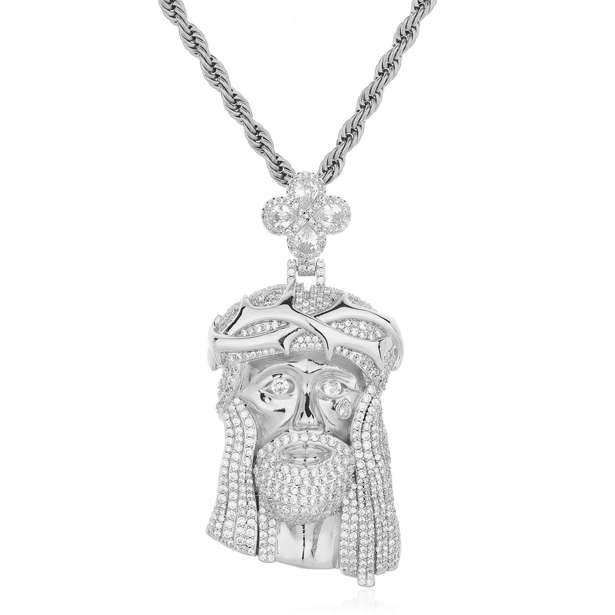 Rhinestone Face Pendant Necklace, Hip Hop Rope Chain Jewelry product image