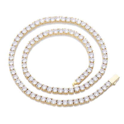 Unisex Single-Row Round Cubic Zirconia Tennis Bracelet, Hip Hop Statement Bracelet