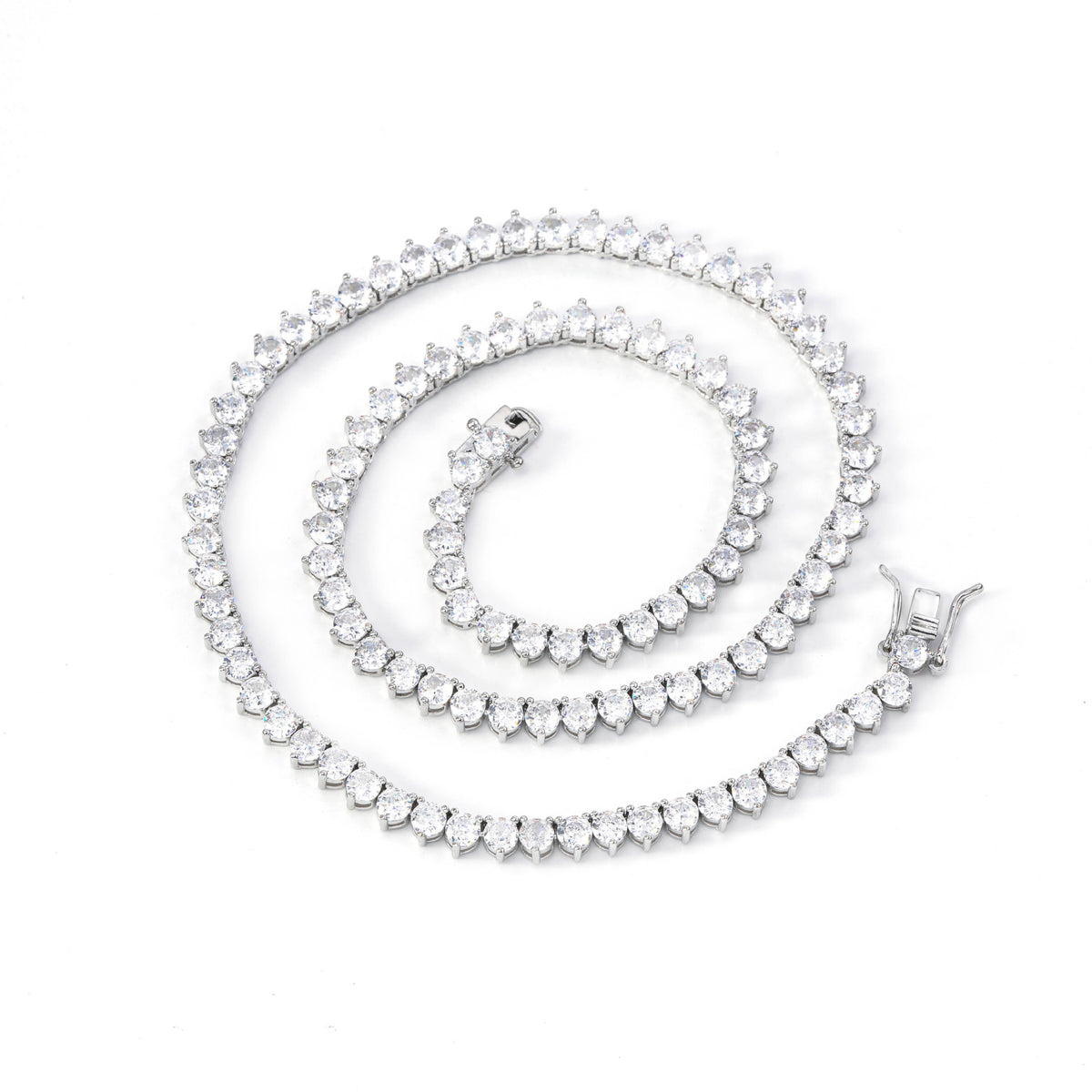 Unisex 3-Prong Tennis Chain Necklace & Bracelet, Iced Zirconia Geometric Chain Jewelry, 3mm/4mm product image