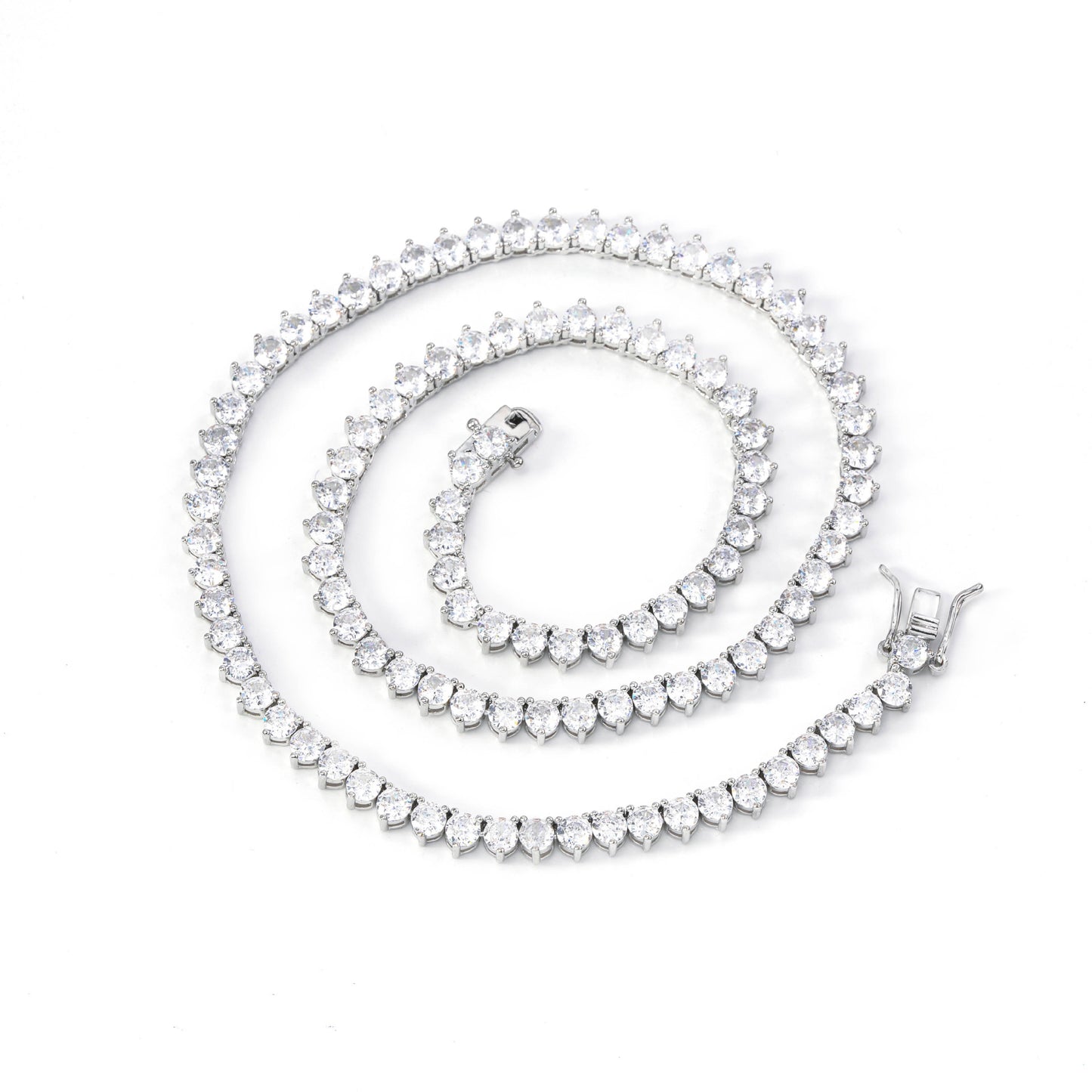 Unisex 3-Prong Tennis Chain Necklace & Bracelet, Iced Zirconia Geometric Chain Jewelry, 3mm/4mm