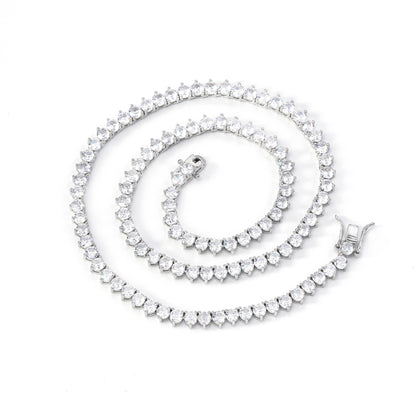 Unisex 3-Prong Tennis Chain Necklace & Bracelet, Iced Zirconia Geometric Chain Jewelry, 3mm/4mm