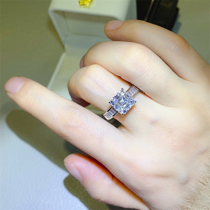 3 Carat Asscher Cut Moissanite Ring for Women, Micro Pave Engagement Ring, White Tone Wedding Ring