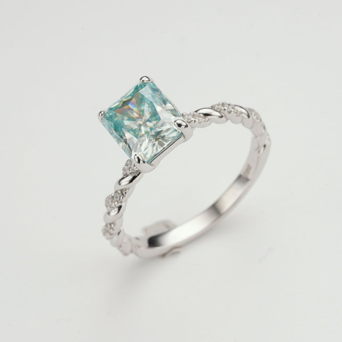 Blue Moissanite Ring, 3 Carat Radiant Cut, S925 Sterling Silver Twisted Band product image