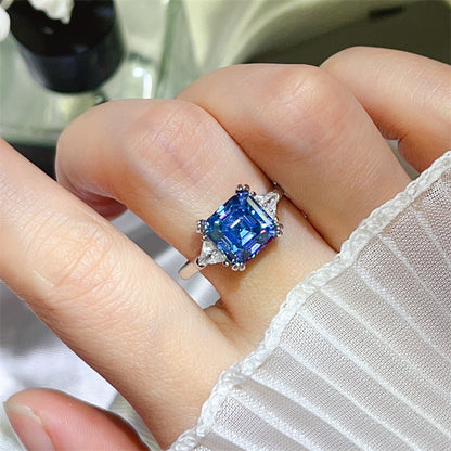 3 Carat Asscher Cut Three Stone Moissanite Ring for Women, Colored Engagement Ring, Promise Ring