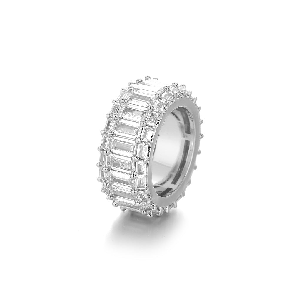 Unisex Geometric Triple-Row Baguette Cubic Zirconia Couple Ring product image
