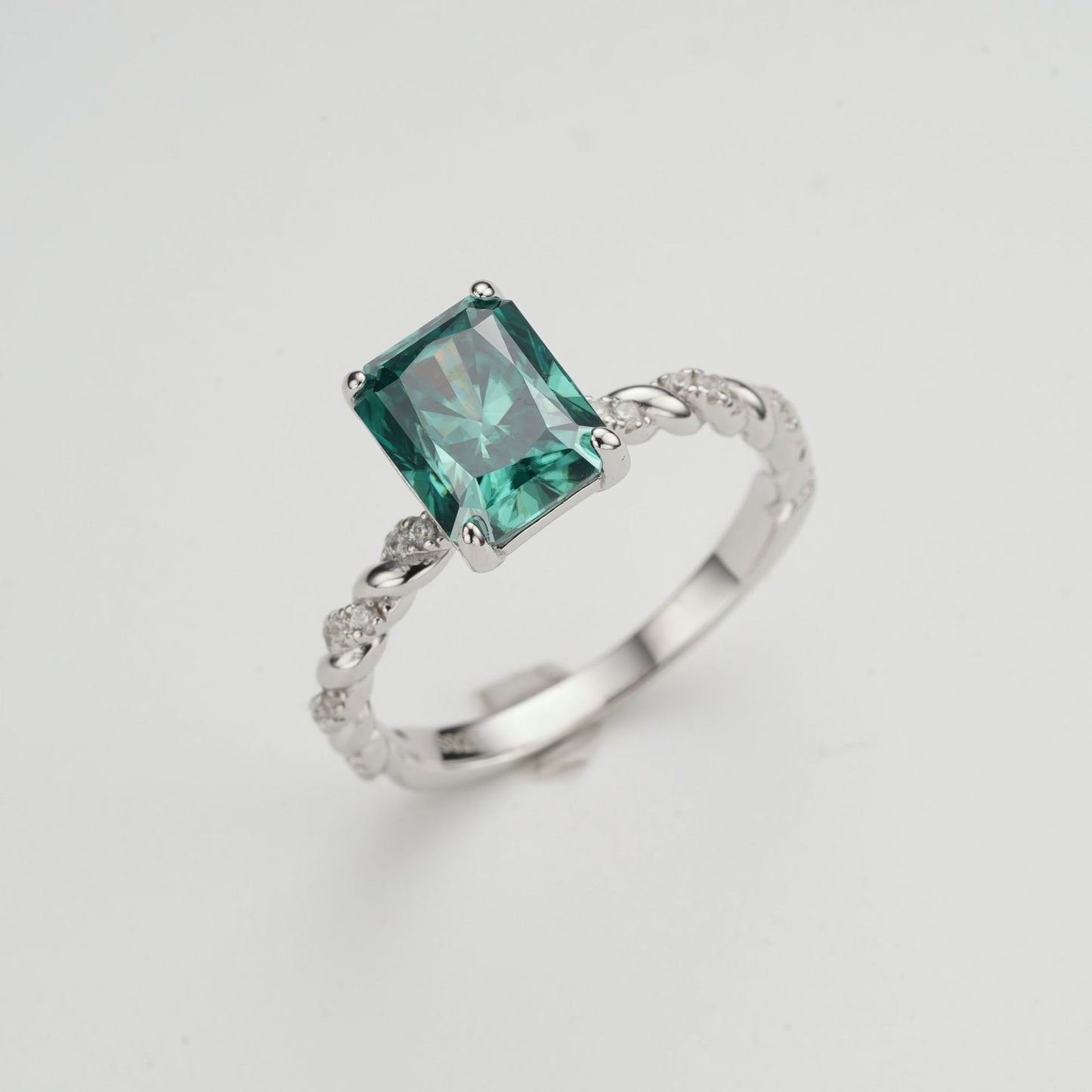 Blue Moissanite Ring, 3 Carat Radiant Cut, S925 Sterling Silver Twisted Band product image