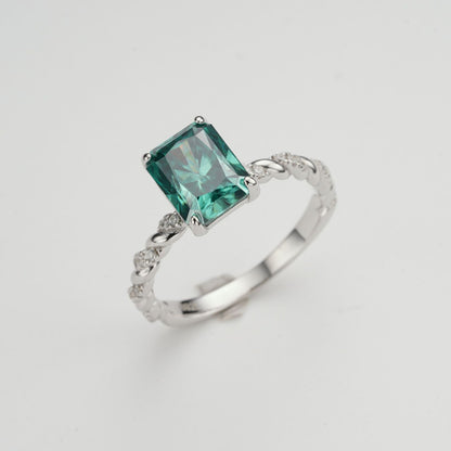 Blue Moissanite Ring, 3 Carat Radiant Cut, S925 Sterling Silver Twisted Band