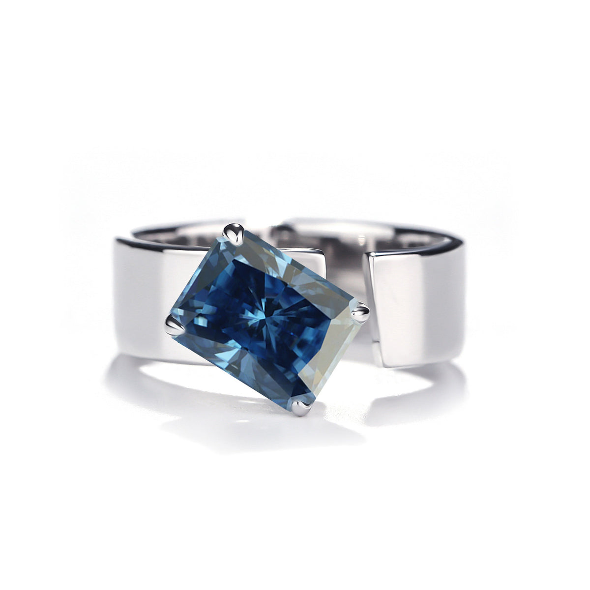 3 Carat Moissanite Ring, Open Adjustable S925 Silver Radiant-Cut Color Stone Ring, Women’s Promise Ring product image