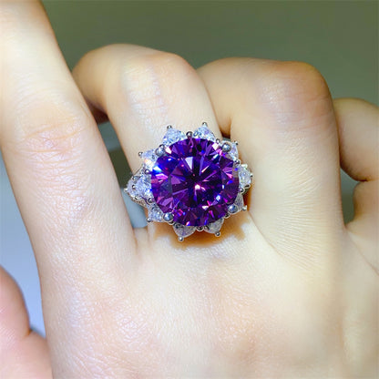 Purple Moissanite Halo Ring for Women, Round Cut Engagement Style Ring, 3 Carat or 10 Carat