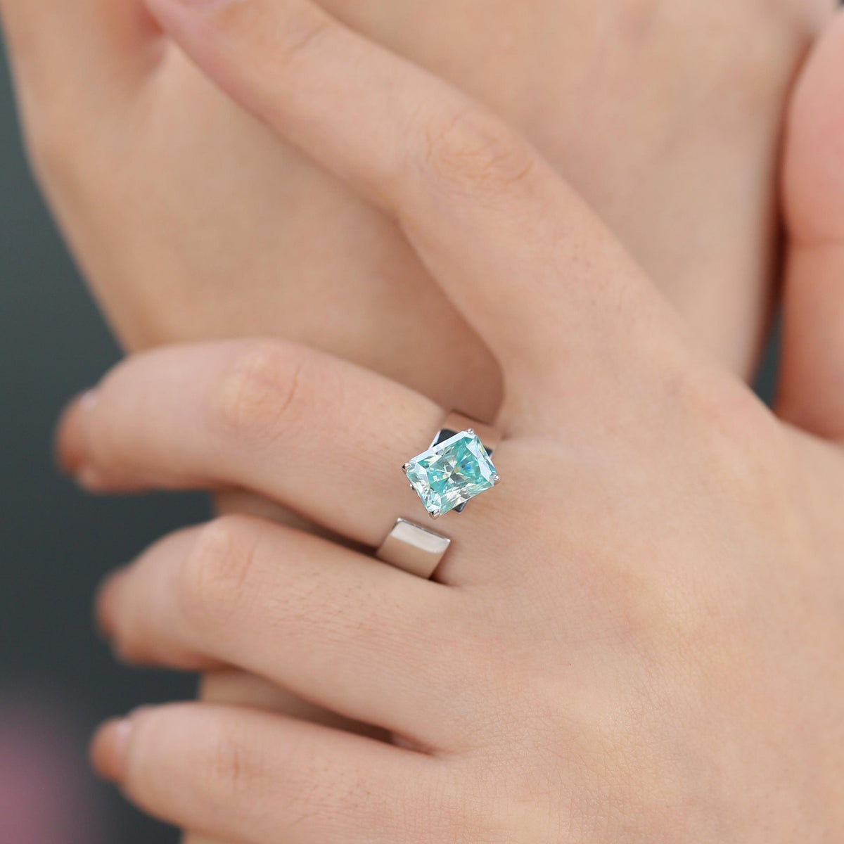 3 Carat Moissanite Ring, Open Adjustable S925 Silver Radiant-Cut Color Stone Ring, Women’s Promise Ring product image