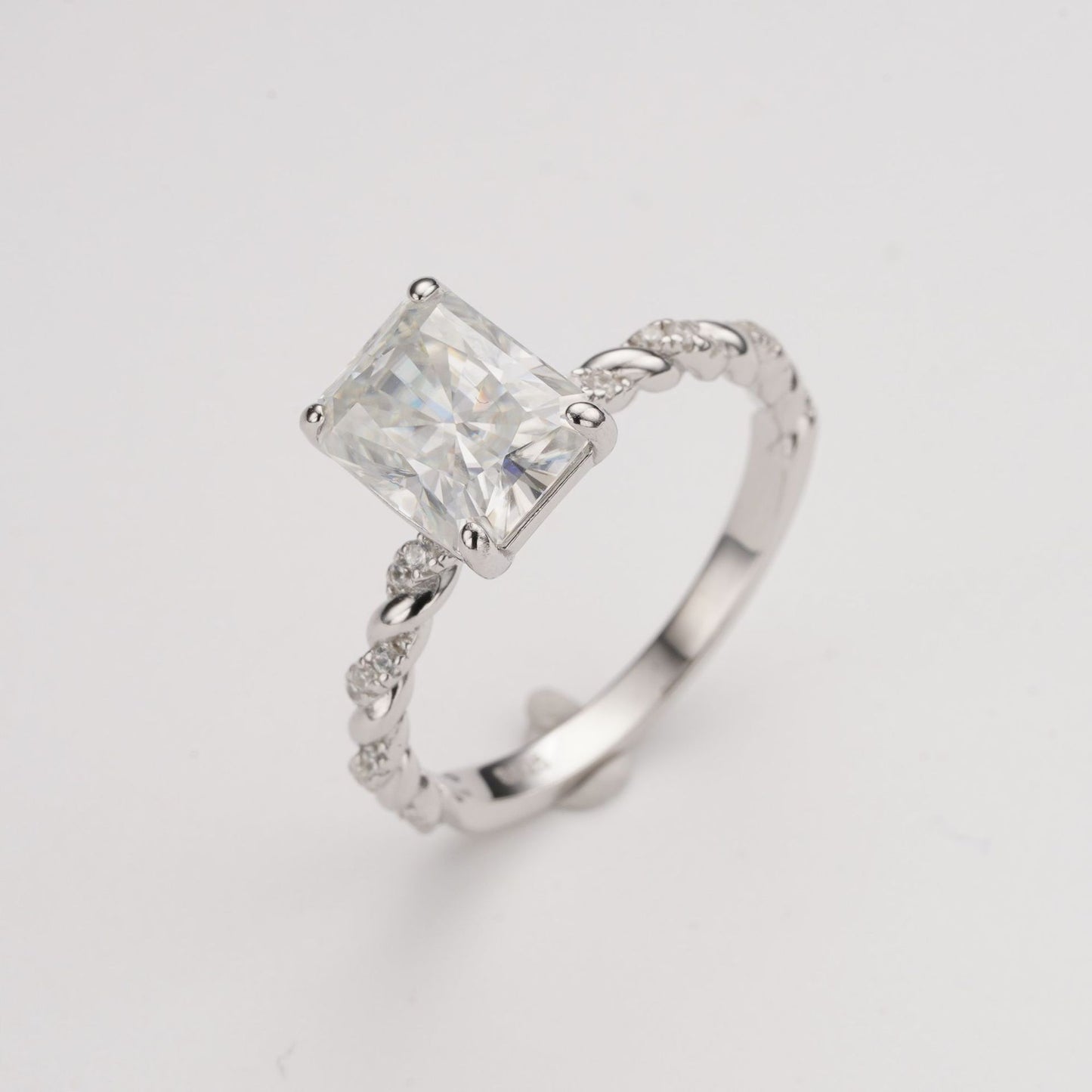 Blue Moissanite Ring, 3 Carat Radiant Cut, S925 Sterling Silver Twisted Band product image
