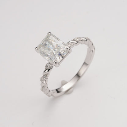 Blue Moissanite Ring, 3 Carat Radiant Cut, S925 Sterling Silver Twisted Band