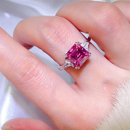 3 Carat Asscher Cut Three Stone Moissanite Ring for Women, Colored Engagement Ring, Promise Ring