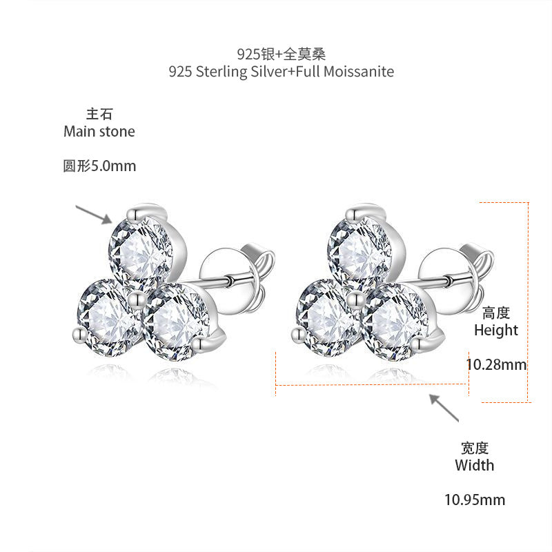 Three-Stone Moissanite Stud Earrings for Women, 18K Gold-Plated S925 product image