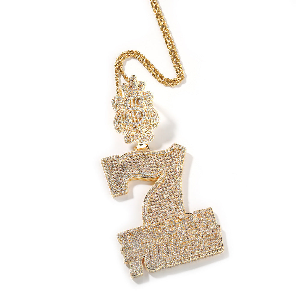 Gold tone number 7 pendant with 3mm 24 inch twist chain product image