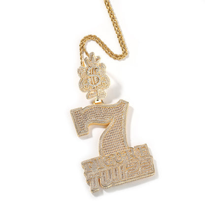 Gold tone number 7 pendant with 3mm 24 inch twist chain