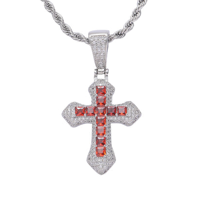 Hip Hop Light Luxury Cross Square Cubic Zirconia Pendant Necklace for Men and Women
