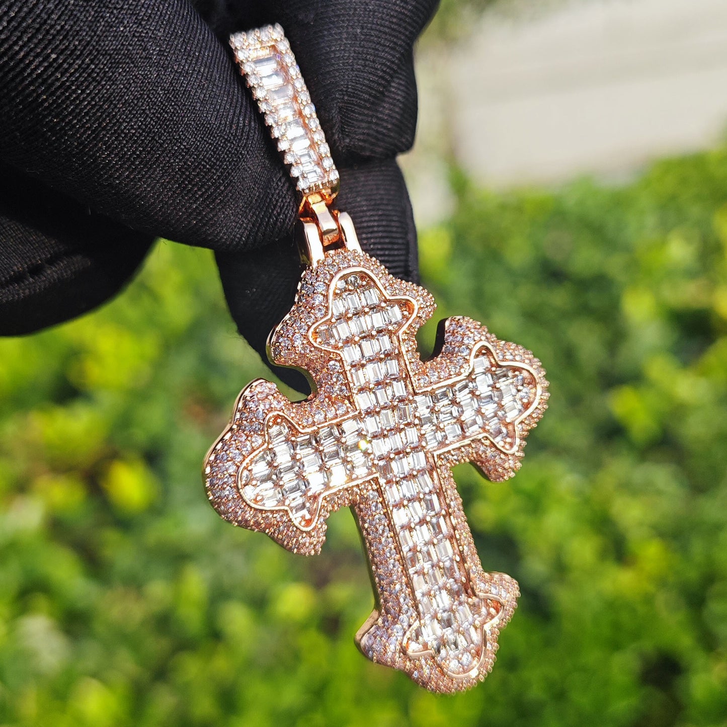Unisex Iced Out Cross Pendant Necklace