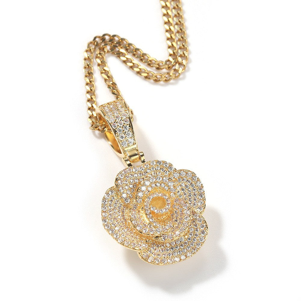 金色玫瑰花+3mm24inch不锈钢古巴链
